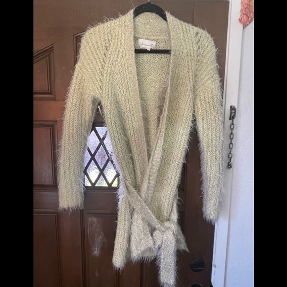 Anthropologie Sweaters - NWOT ANTHROPOLOGIE neon yellow eyelash long sweater with tie